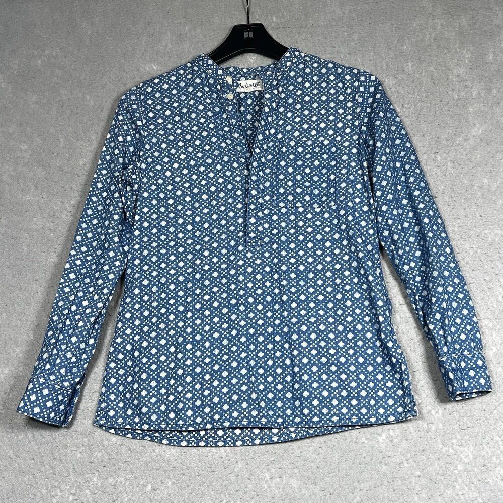 Madewell Shirt Womens Size XS Blue Half Button Down Long Sleeve Cotton